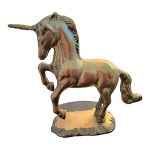 Vintage Solid Brass Unicorn Horse on Brass Stand Figurine